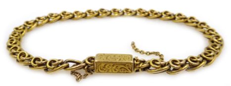 15ct gold (tested) fancy link bracelet, approx 12.