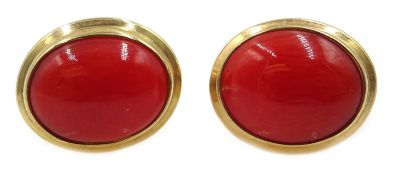 Pair of 9ct gold coral stud earrings, hallmarked Condition Report Approx 2.
