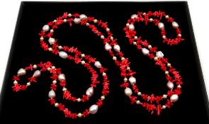 Coral and pearl necklace, L182cm Condition Report <a href='//www.davidduggleby.