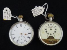 Silver crown wound pocket watch movement signed Longines and a silver Swiss made eight day Hebdomas