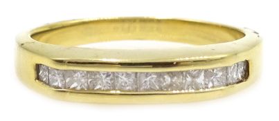 18ct gold channel set princess cut diamond ring,