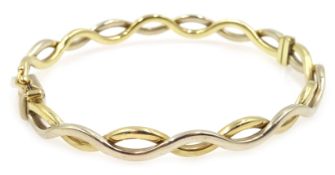 9ct white and yellow gold woven design hinged bangle,