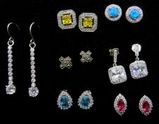 Seven pairs of silver stone set earrings,