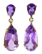 Pair of gold amethyst pendant earrings, stamped 9ct Condition Report Approx 4gm,