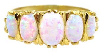 Silver-gilt five stone opal ring, stamped SIL Condition Report <a href='//www.