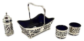 Silver swing handled basket by Joseph Rodgers & Sons Sheffield 1901 14cm and a similar three piece