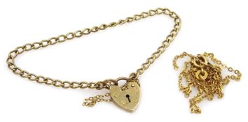 9ct gold child's heart locket bracelet, hallmarked and 14ct gold chain,