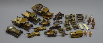 Quantity of military die-cast figures and vehicles by Britains etc including motorcycles with