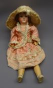 Armand Marseille Germany bisque head doll with applied hair, sleeping eyes,