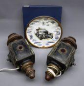 Pair of Victorian copper and tin-plate coach lamps,