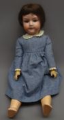 Armand Marseille bisque head doll with applied hair, blue glass eyes,