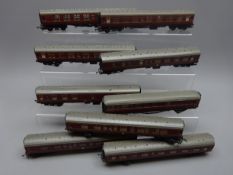 Hornby '00' gauge - nine BR Maroon coaches comprising five Mk1 composite, two Mk1 brake,