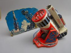 Atlas ICBM battery operated tin-plate rocket launcher with periscope sighting facility H17cm