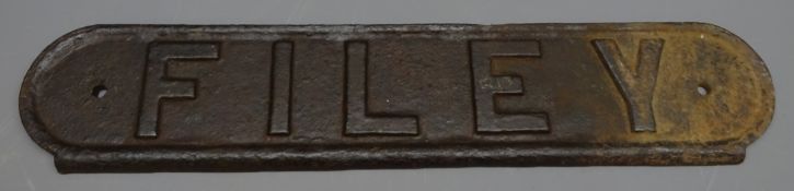 Edwardian cast iron 'Filey' Railway Sign, L55.
