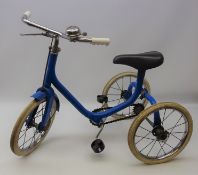 Child's tricycle with blue painted tubular frame,