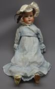 Limbach Germany bisque head doll with applied hair, sleeping eyes,