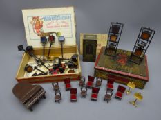 Die-cast miniature theatre stage items including sixteen various pedestal and track mounting spot