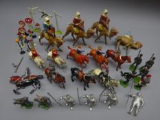 Quantity of miscellaneous die-cast figures including four Arabs on camels, knights in armour,