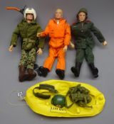 Three Action Man figures dressed in various uniforms,