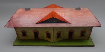 Gebruder Bing Germany tin-plate Grand Central Station building with titled cut-out doors and