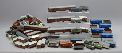 Various makers '00' gauge - sixty-five assorted wagons and nine passenger coaches by Wrenn,