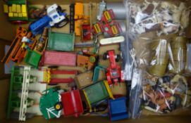 Die-cast and plastic farm machinery and farmyard animals by Britains, Dinky etc including tractors,