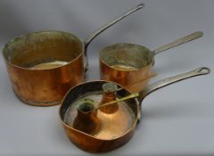 Large BTHS copper pan with fixed iron handle,