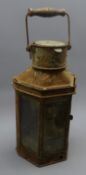 Eli Griffiths & Sons tin-plate railway lamp, of half octagonal form with three glazed panels,