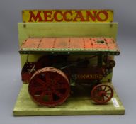 Meccano counter top shop display model as a stationary traction engine constructed in red and green