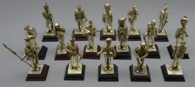 Sixteen silvered cast metal figures of soldiers,