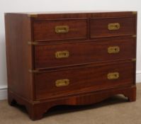 19th century style mahogany campaign chest, leather inset top, brass corners,