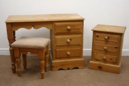 Solid pine single pedestal dressing table with stool, W106cm,