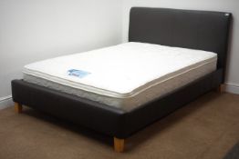 Leather finish 4' 6" double bed with mattress, W145cm, H100cm,