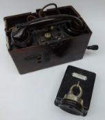 Early 20th century French tin intercom telephone,