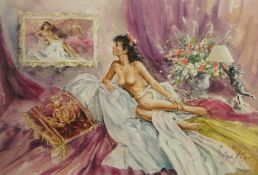 Nude Reclining in Bed, limited edition colour print after Gordon King (British 1939-) no.