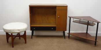 G-Plan circular dressing stool, retro corner stand and similar display cabinet (W91cm, H61cm,