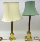 Large brass Corinthian Column table lamp with cream shade,