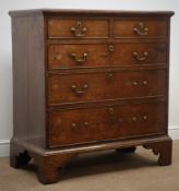 George lll and later oak chest of two short and three long drawers, shaped bracket supports, W99cm,