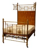 Victorian brass and cast iron half tester bed, with Apollo Korintha mattress, W141cm, H242cm,