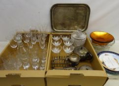 Set of eight clear glass champagne glasses, matching wine glasses and highball tumblers,
