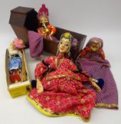 Three Indian painted wood and cloth marionette puppets, Pelham Standard puppet,