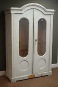 French painted armoire, arch top with two part glazed doors, W125cm, H191cm, D54cm