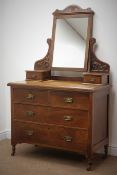 Edwardian walnut dressing chest, mirror with shaped cresting above two short and two long drawers,