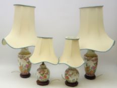Pair of 20th century Cantonese style famille rose porcelain table lamps with shades (H73cm