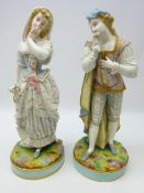 Pair large 19th century French bisque figure of gallant and his companion,