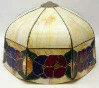 Large Tiffany style octagonal hanging light shade with floral panels,