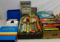 Collection of vintage children's books, puzzles and games including Enid Blyton,