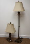 Ornate patinated table lamp and matching standard lamp,