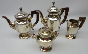 Art Deco heavy silver-plated four piece tea set, octagonal form with rosewood handles,