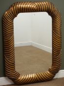 Wall mirror in shaped rectangular gilt frame, H120cm,